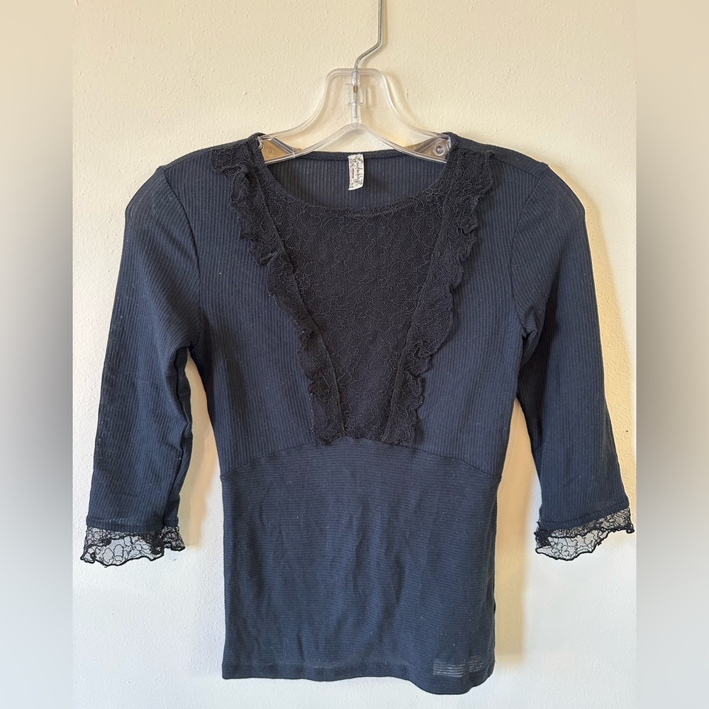 Free People Intimately Ribbed Tee Lace Accents